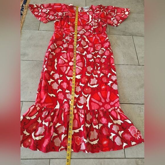 Rhode red white 50% linen maxi dress size L‎ - Picture 6 of 7